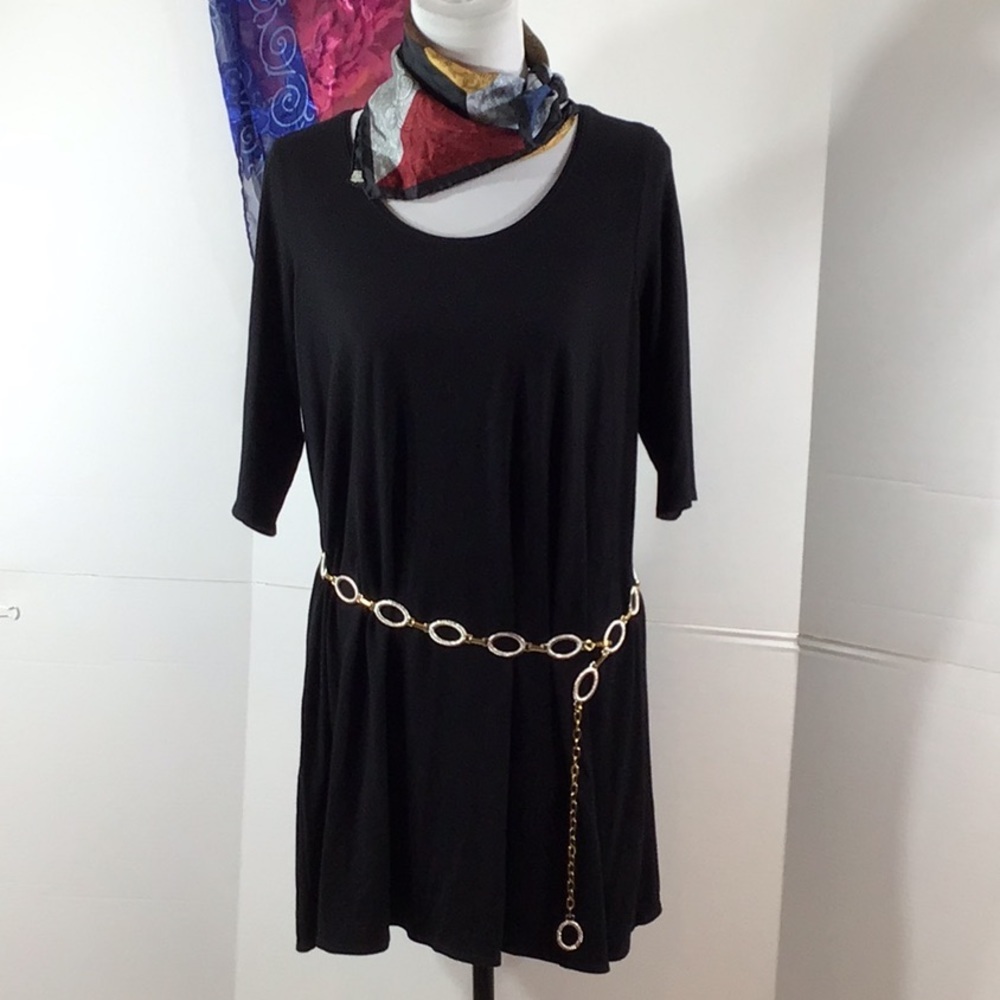 Eileen Fisher black stretch knit shift dress/tunic XL